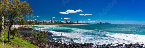 Gold Coast skyline and surfing beach visible from Burleigh Heads