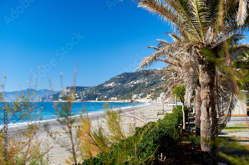 Empty beach. Province of Savona, Liguria. Italy