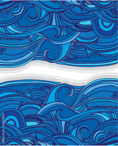 Bright colorful drawing of blue waves abstract background