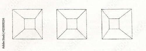 Binocular disparity - pyramid, viewed with the right and the left eye (from Meyers Lexikon, 1895, 7/467) photo