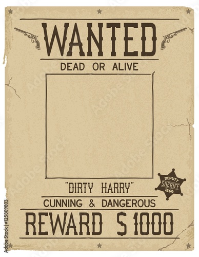Wanted. Retro poster in style of times the Wild West. Vintage vector illustration photo