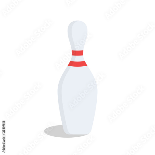 Bowling pin isolated on white background. Bowling pin in cartoon flat style. Vector icon
