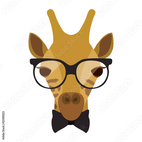 giraffe cartoon with glasses and bow tie.animal hipster lifestyle design. vector illustration
