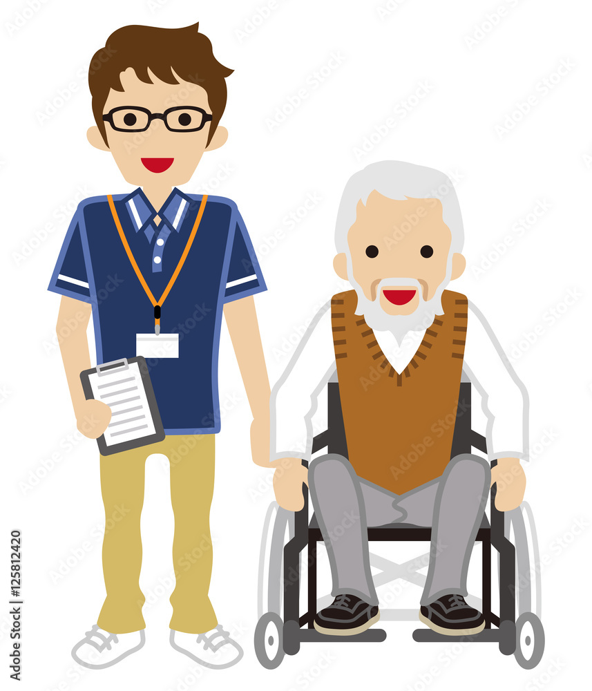 Senior Caregiver and Senior Man using Wheelchair