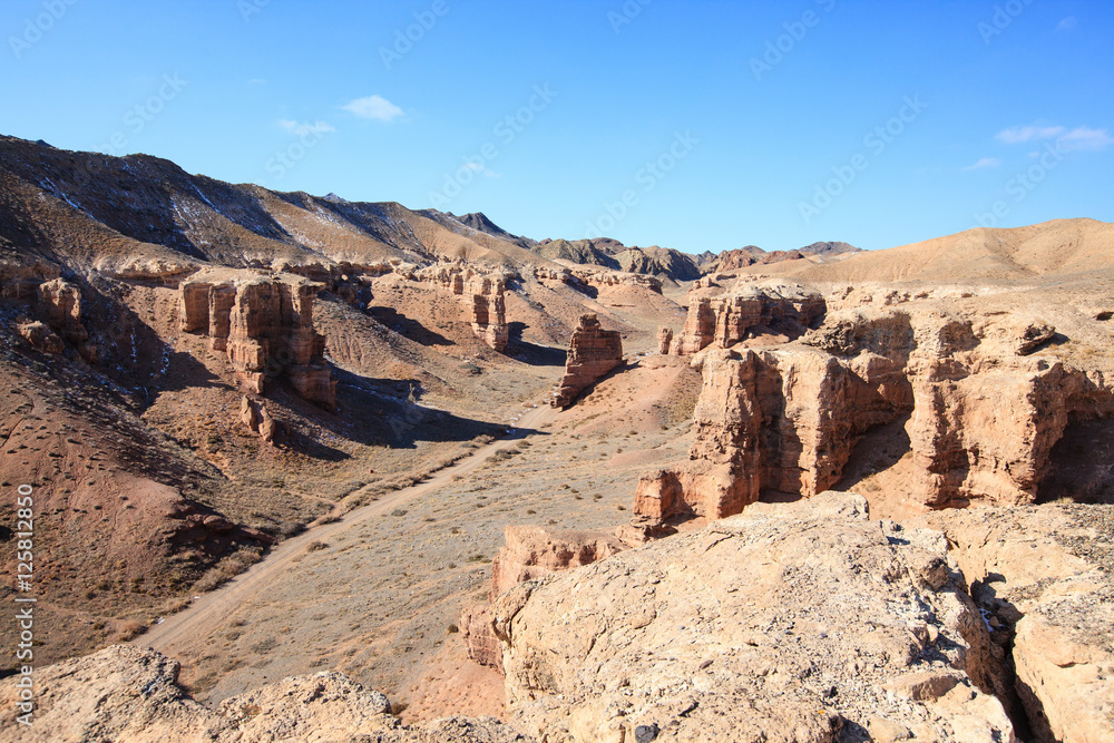 Fototapeta premium Shepherd carries a flock of sheep across the road 