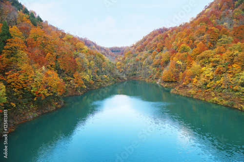 秋のダム湖（秋扇湖）