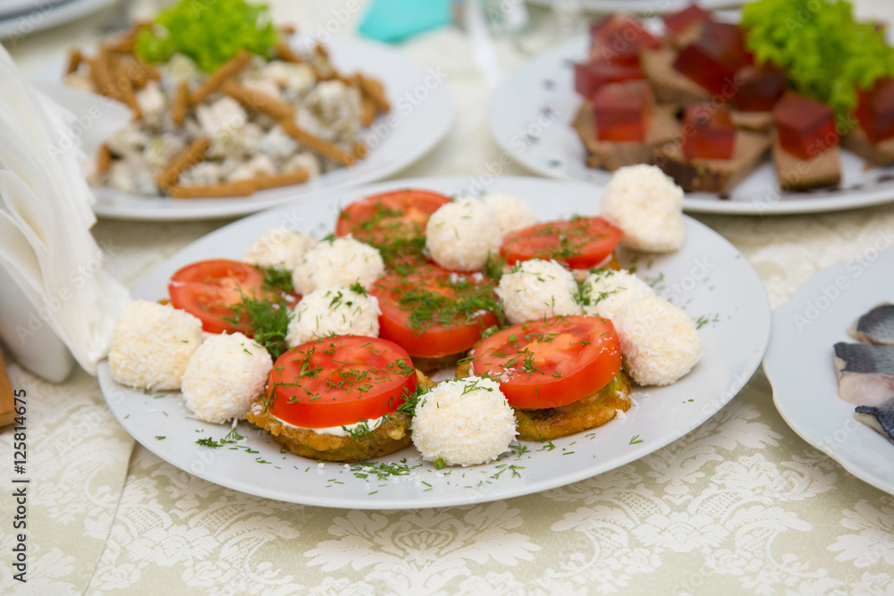 Salad of tomatoes, peppers and cheese Salad of tomatoes, peppers and cheese