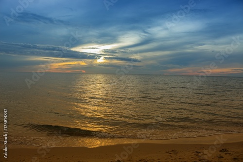 Sunrise and beach. Morning at sea beautiful  Sky colorful and water sea at reflex.