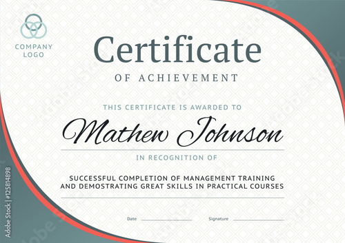 Certificate of achievement template design. Business diploma lay