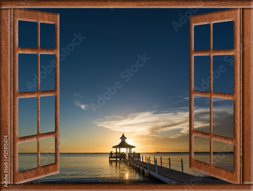 Carta da parati window view of the gazebo