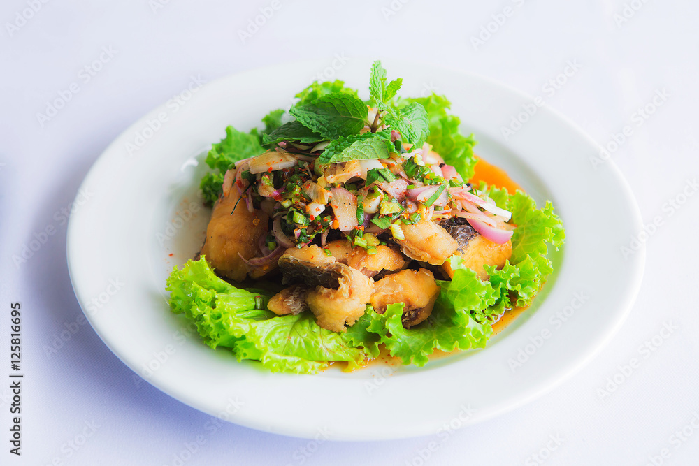 Minced Catfish Spicy Salad with Herbs in party Minced Catfish Spicy Salad with Herbs in party