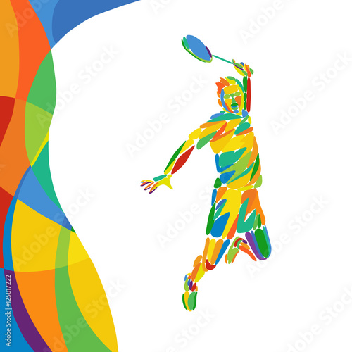 Summer Games abstract colorful pattern with Badminton player