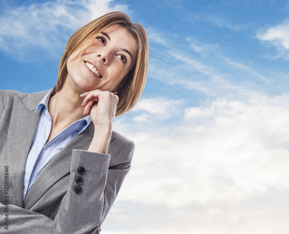 portrait of an executive young woman in pensive gesture portrait of an executive young woman in pensive gesture