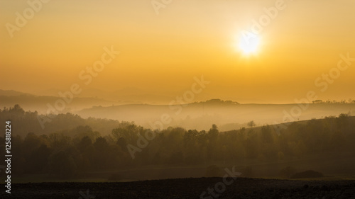 Golden hour in the Monferrato hills in autumn (Piedmont, Italy). Peaceful sight