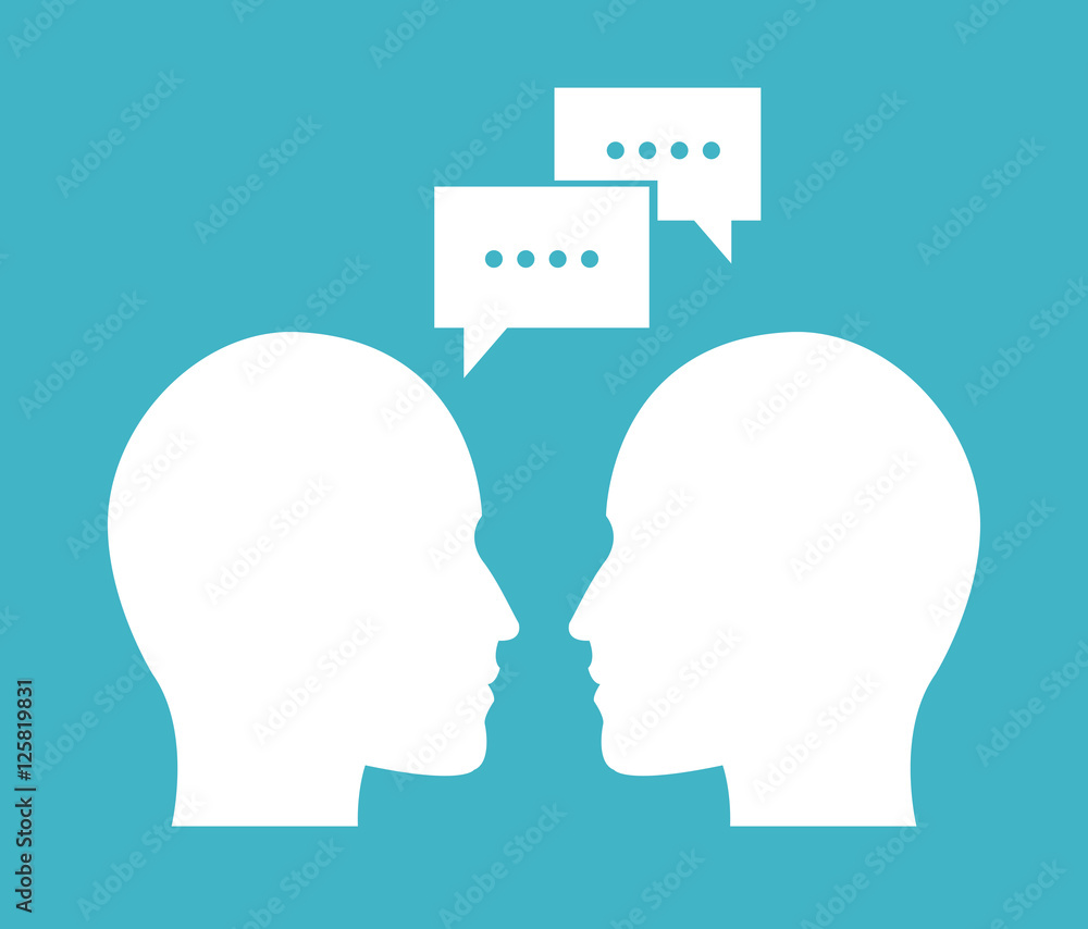Human head and bubble icon. Communication message discussion and conversation theme. blue design. Vector illustration