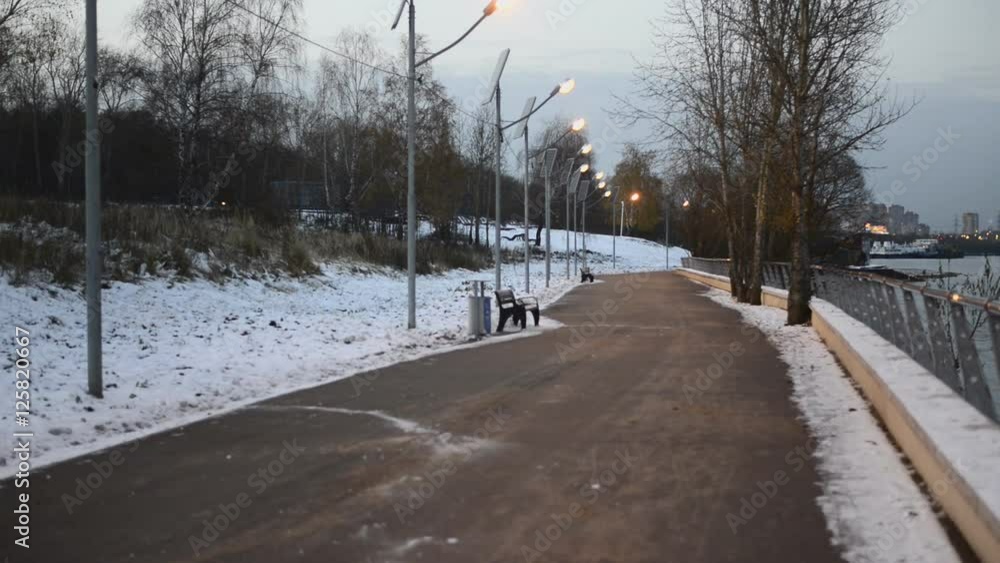 Winter road in the park Winter road in the park