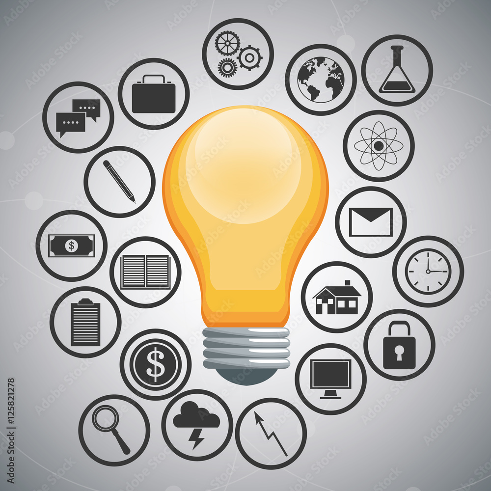 Light bulb and icon set. Big idea think different and creative theme ...