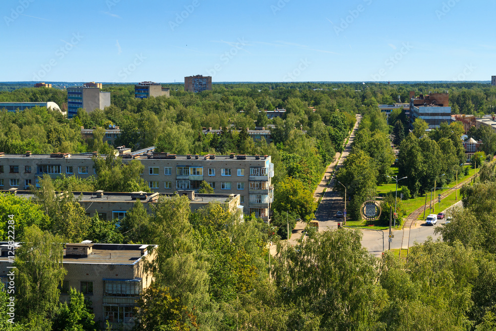 Aerial view to Dubna city skyline