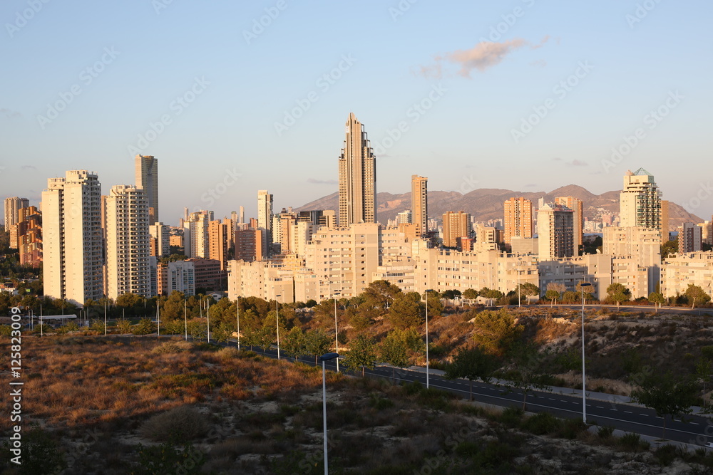 Fototapeta premium Benidorm in the evening, Costa Blanca, Spain