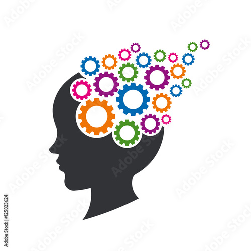 Kid Brain with Gears. Concept of Mental Thinking. Vector Illustr