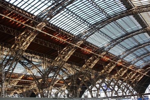 View to the roof construction of main station in Leipzig, Saxony Germany