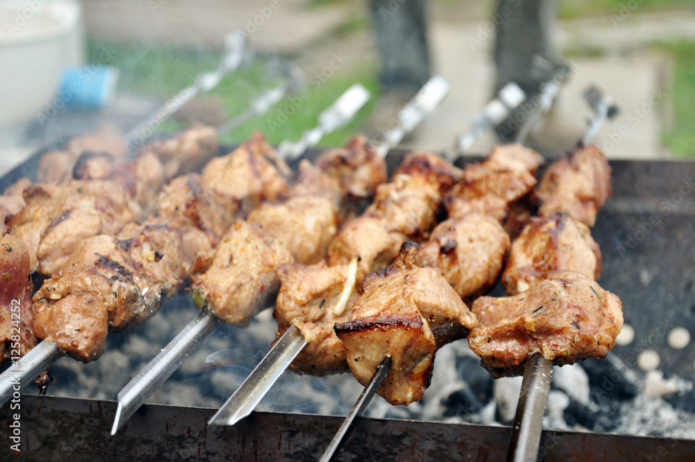 Meat is roasted on the grill Meat is roasted on the grill