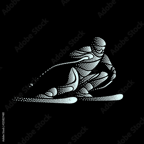 Giant Slalom Ski Racer stippled silhouette. Vector illustration