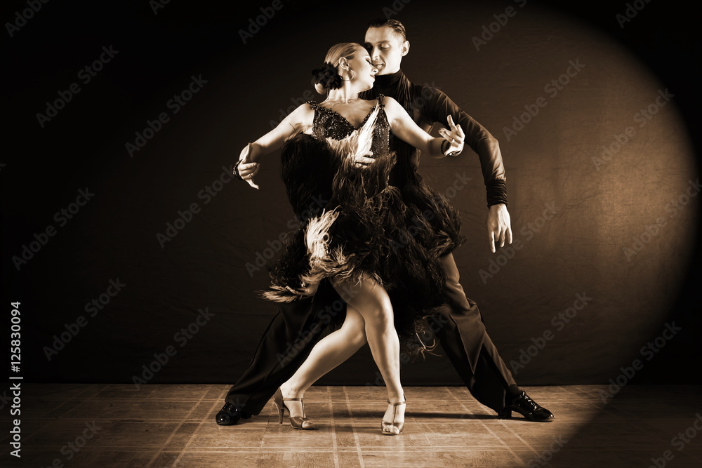 dancers in ballroom isolated on black background dancers in ballroom isolated on black background
