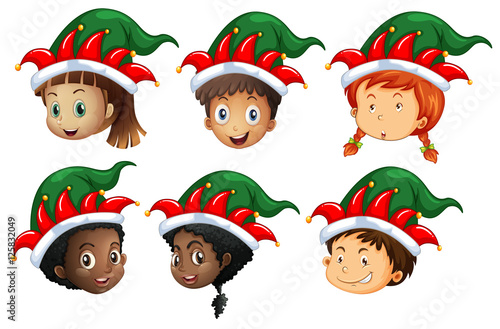 Christmas theme with kids in elf hats