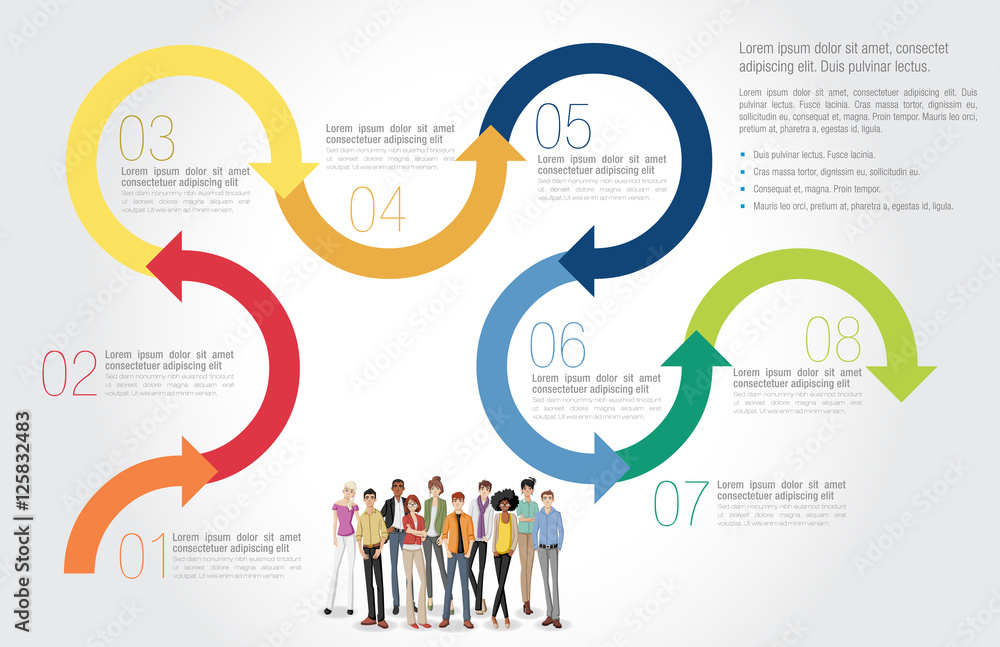 Fototapeta premium Template for advertising brochure with cartoon young people. 