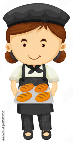 Female baker in black apron and hat
