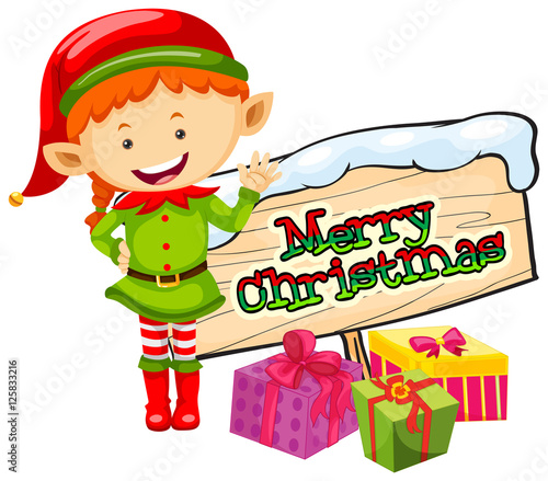 Christmas theme with elf and christmas sign