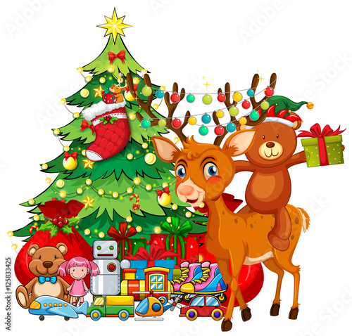 Fototapeta Naklejka Na Ścianę i Meble -  Christmas theme with reindeer and christmas tree