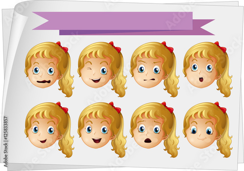 Girl faces with different emotions