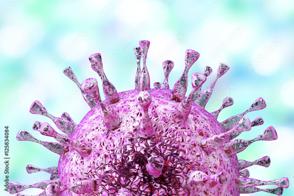 Influenza virus on colorful background showing surface glycoprotein ...