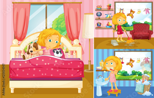 Girl doing different activities at home