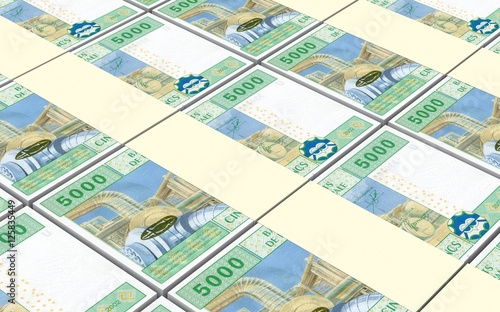 Central African CFA franc bills stacked background. 3D illustration.