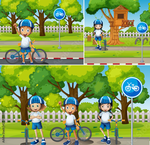 Children riding bicycle in the park