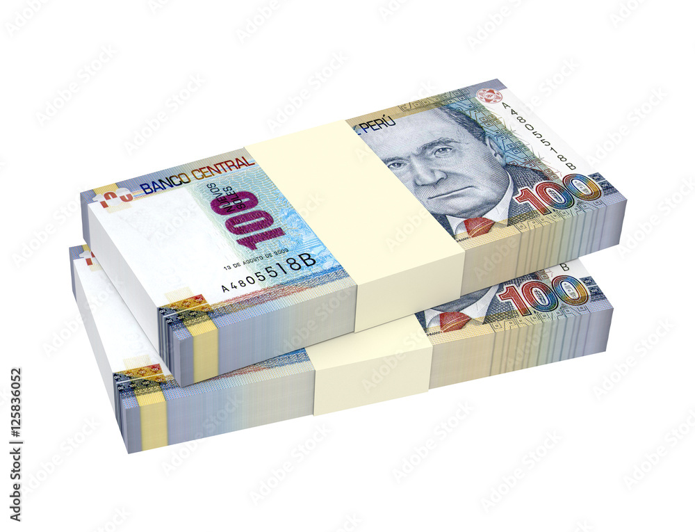 Peruvian nuevos soles isolated on white background. 3D illustration. Peruvian nuevos soles isolated on white background. 3D illustration.