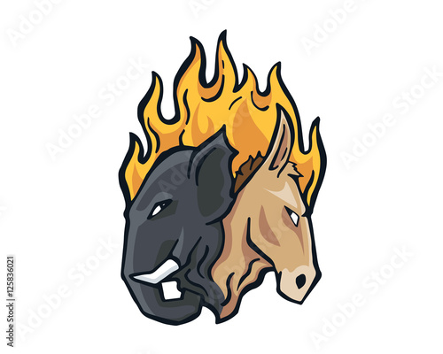 USA Democrat Vs Republican Election Match Cartoon -  On Fire Candidate