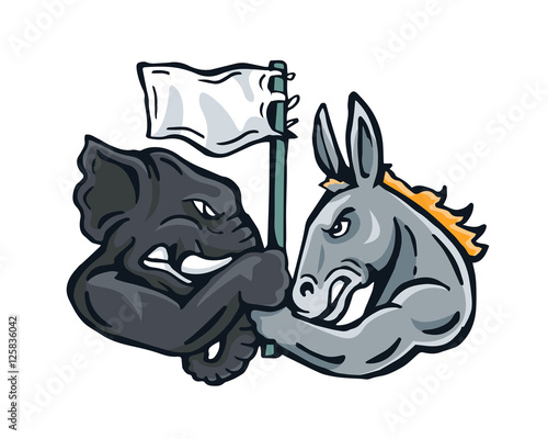USA Democrat Vs Republican Election Match Cartoon -  Giving The White Flag Gift