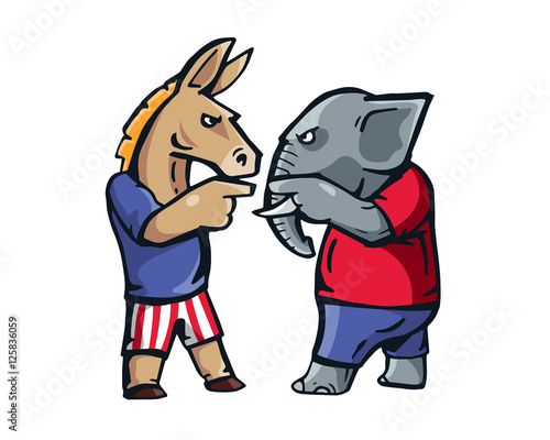 USA Democrat Vs Republican Election Match Cartoon -  Presidential Rival