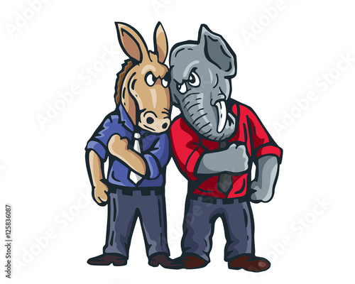 USA Democrat Vs Republican Election Match Cartoon -  The Election Fight