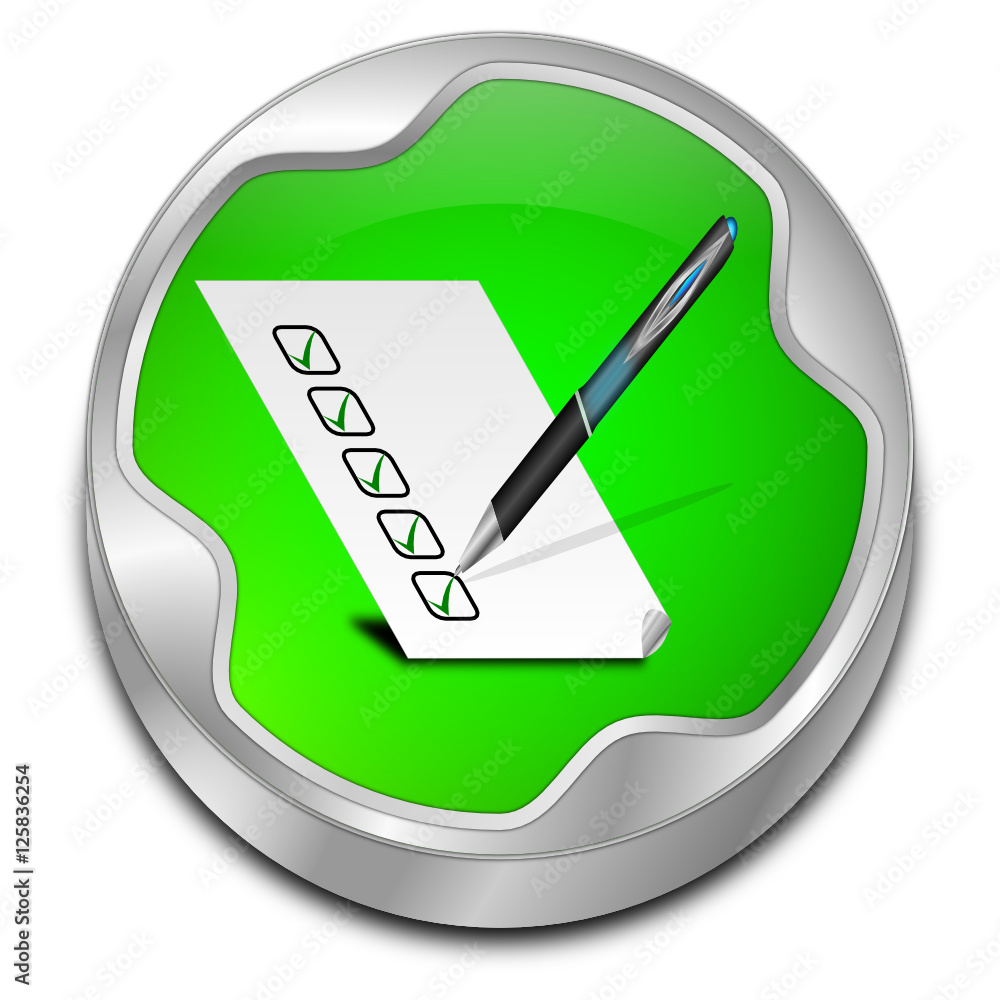 Button with check list - 3D illustration Button with check list - 3D illustration