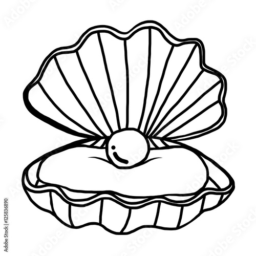 pearl shell / cartoon vector and illustration, black and white, hand drawn, sketch style, isolated on white background.