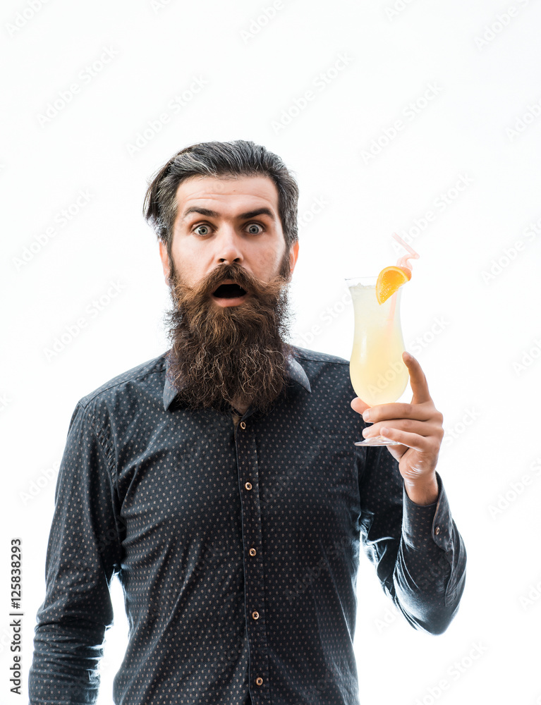 bearded man with noalcoholic cocktail bearded man with noalcoholic cocktail