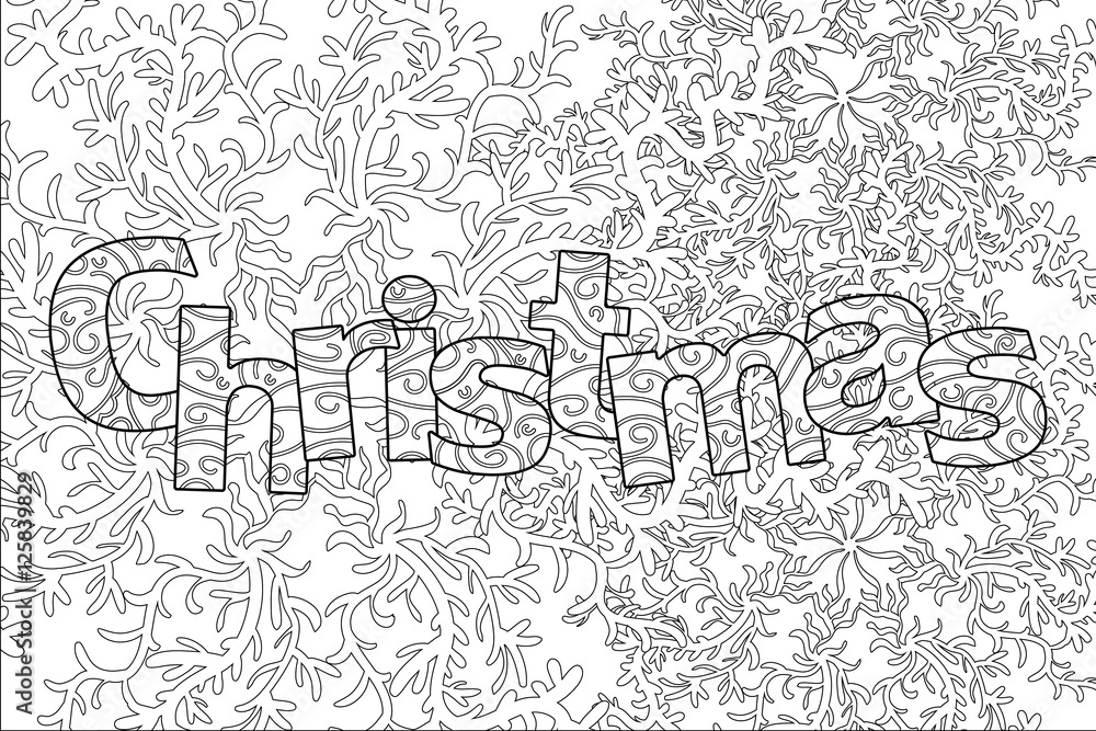 christmas pattern for adult coloring book, greeting card, zen art isolated on the white background
