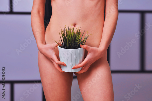 Tableau sur toile silky female skin with flower in a pot, concept depilation