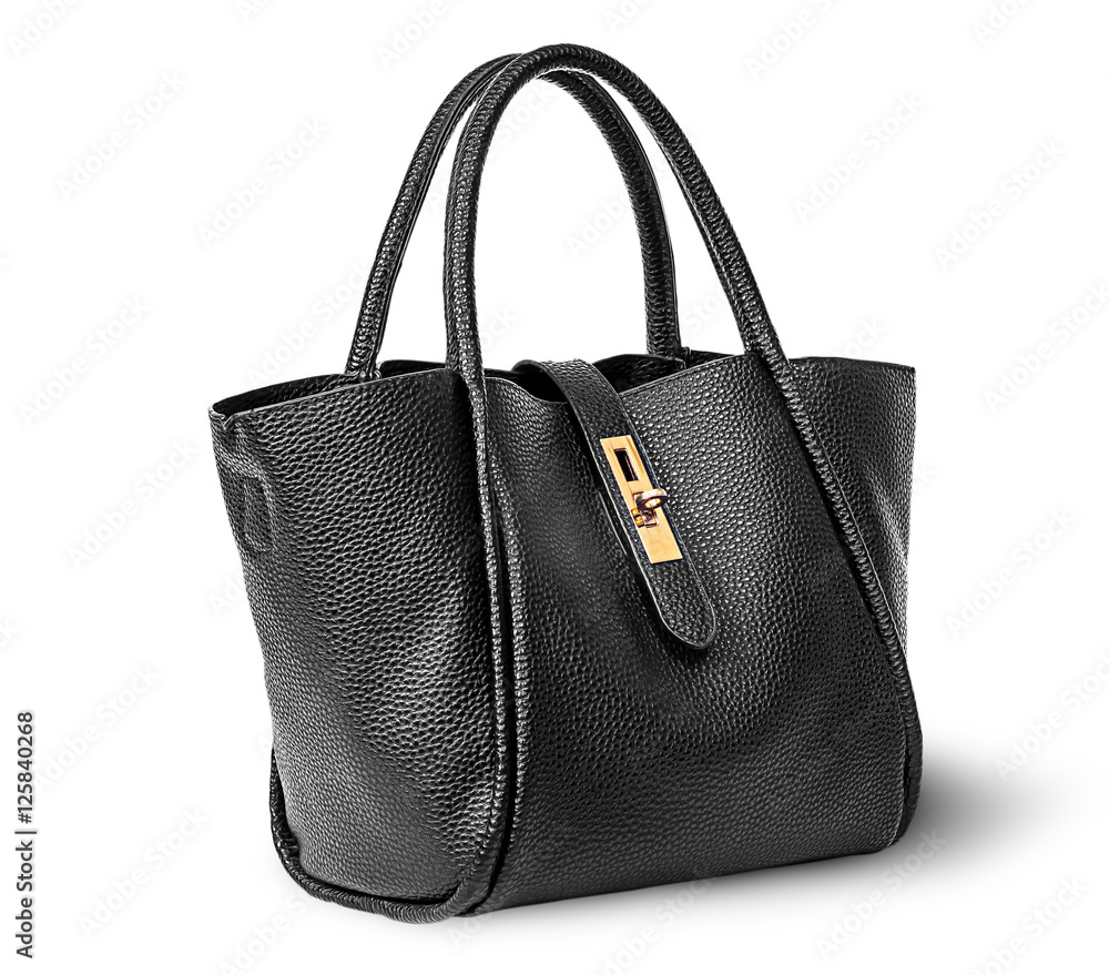 Naklejka premium Black elegant leather ladies handbag rotated
