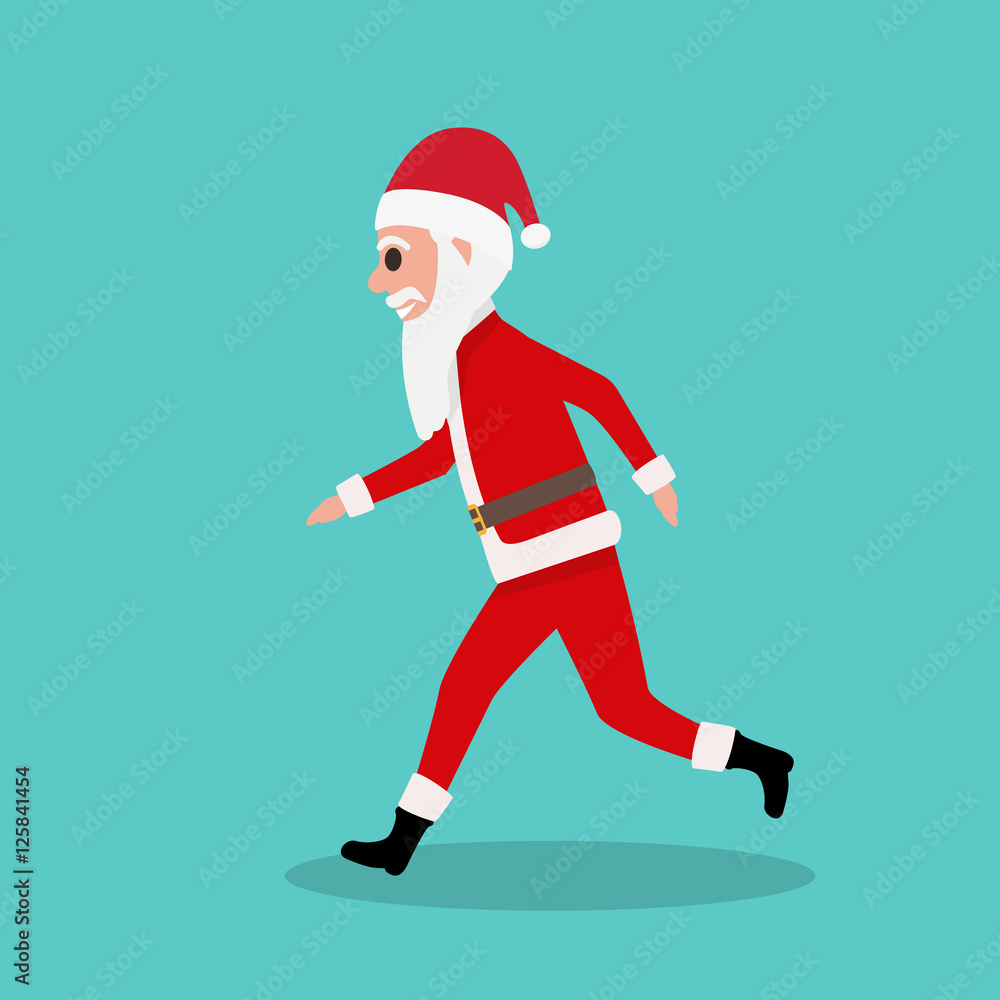 Cartoon Santa Claus runs to children at Christmas Cartoon Santa Claus runs to children at Christmas